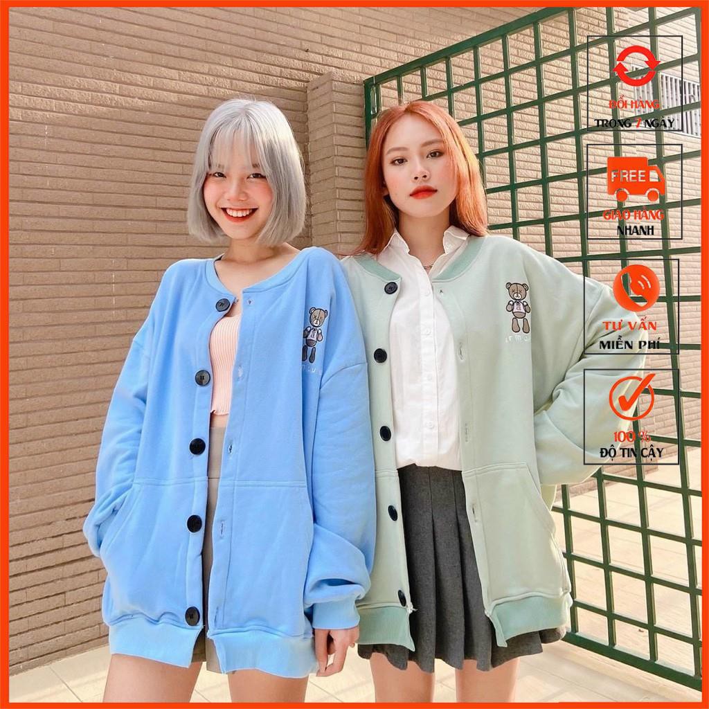 Áo Khoác Cardigan Form Rộng Nam Nữ YOORA Khoác Thun Nỉ Bông Chống Nắng Tốt In Gấu Armous Ulzzang 2021 AKN120