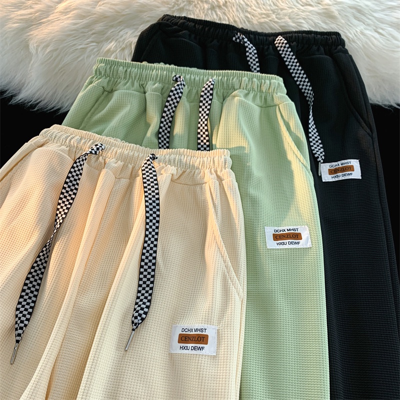 Quần dài AOKANG ống rộng lưng thun dây rút họa tiết sọc ca rô phong cách Hong Kong thời trang xuân thu dành cho nam