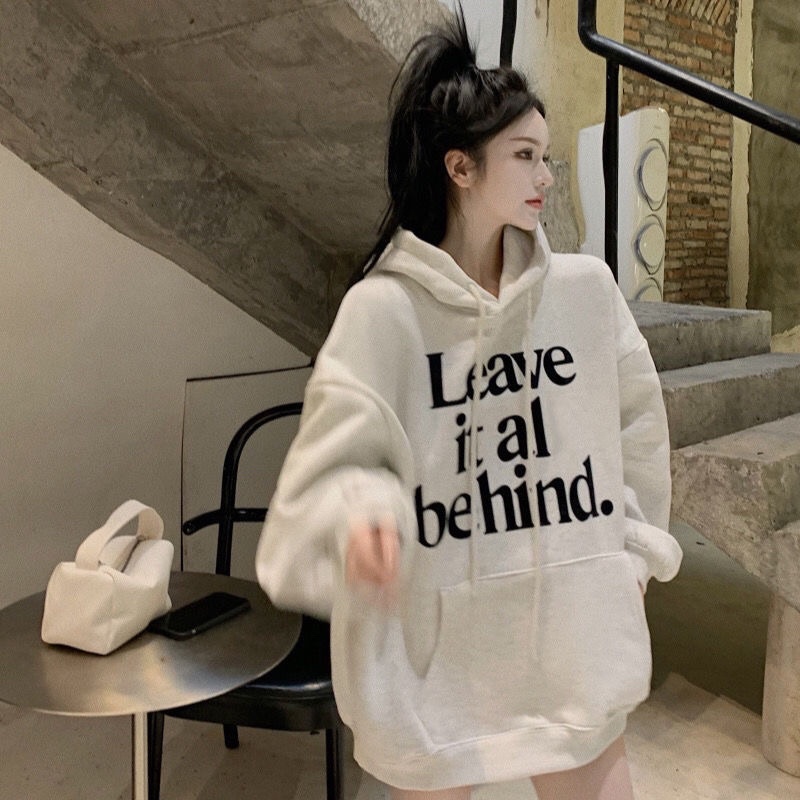 Hoodie nỉ lót bông chữ in