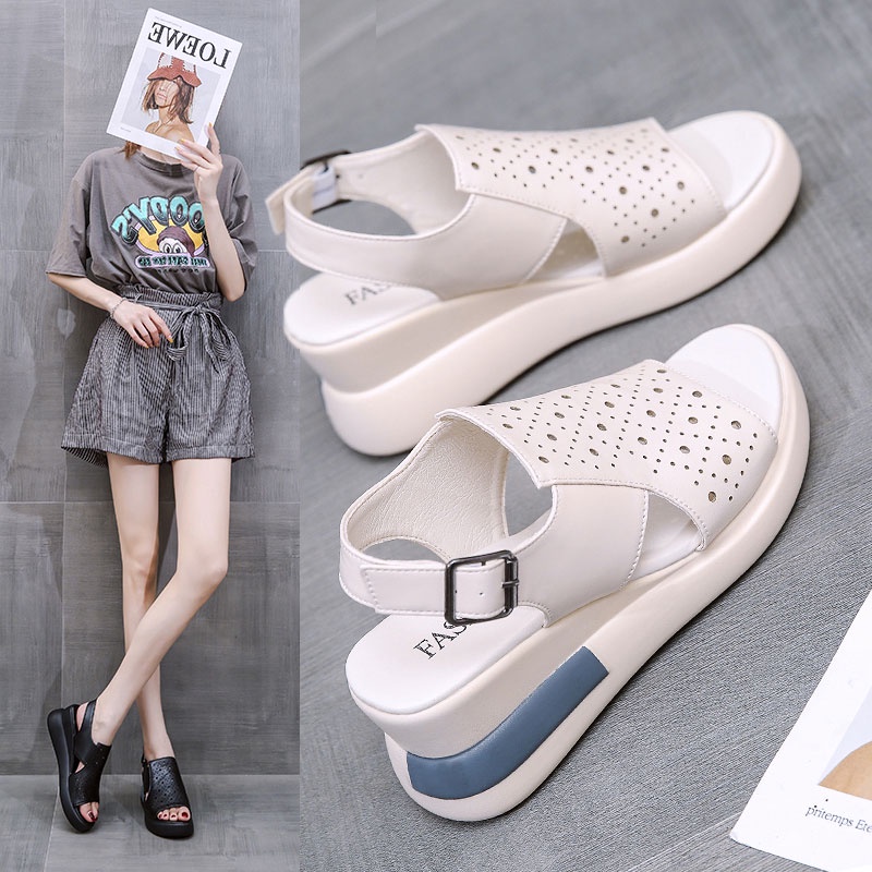 Giày Sandal Đế Dày Hở Ngón Tăng Chiều Cao Thời Trang Hè 2021 Cho Nữ A