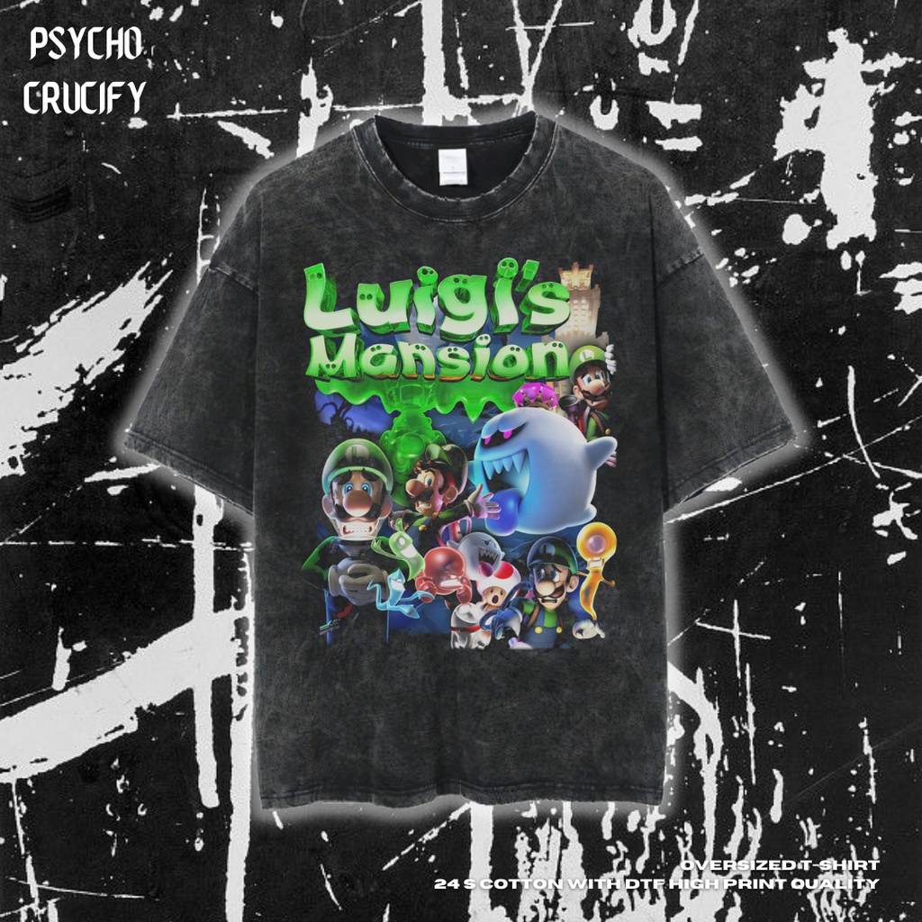 Áo Thun Oversized Của Tâm Lý Tâm Lý "Luigi | Đá Rửa Đá | Áo Sơ Mi Super Mario Bros | Trò Chơi | Áo Thun Hoạt Hình | Áo Thun Oversize | Phong Cách Cổ Điển | Áo