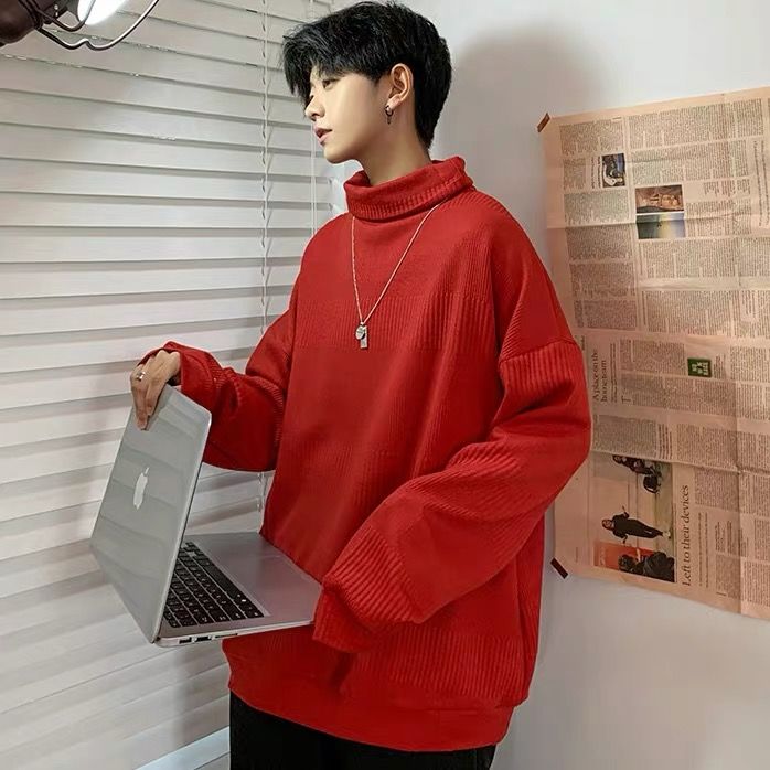 Áo Khoác Sweater Cổ Lọ Dáng Rộng Màu Trắng Đen Phong Cách Hàn Quốc Cho Nam Giới | BigBuy360 - bigbuy360.vn