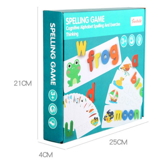 Đồ chơi giáo dục ghép hình bộ chữ gỗ Spelling Game Superbee học đánh vần tiếng anh kèm 28 thẻ từ vựng KT 25×21cm