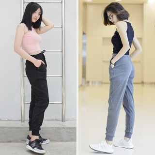 Quần jogger nam nữ bo gấu vải len tăm - Hàng chất lượng cao - mặc ở nhà, đi chơi, tập thể thao, dance [Đen, xám]