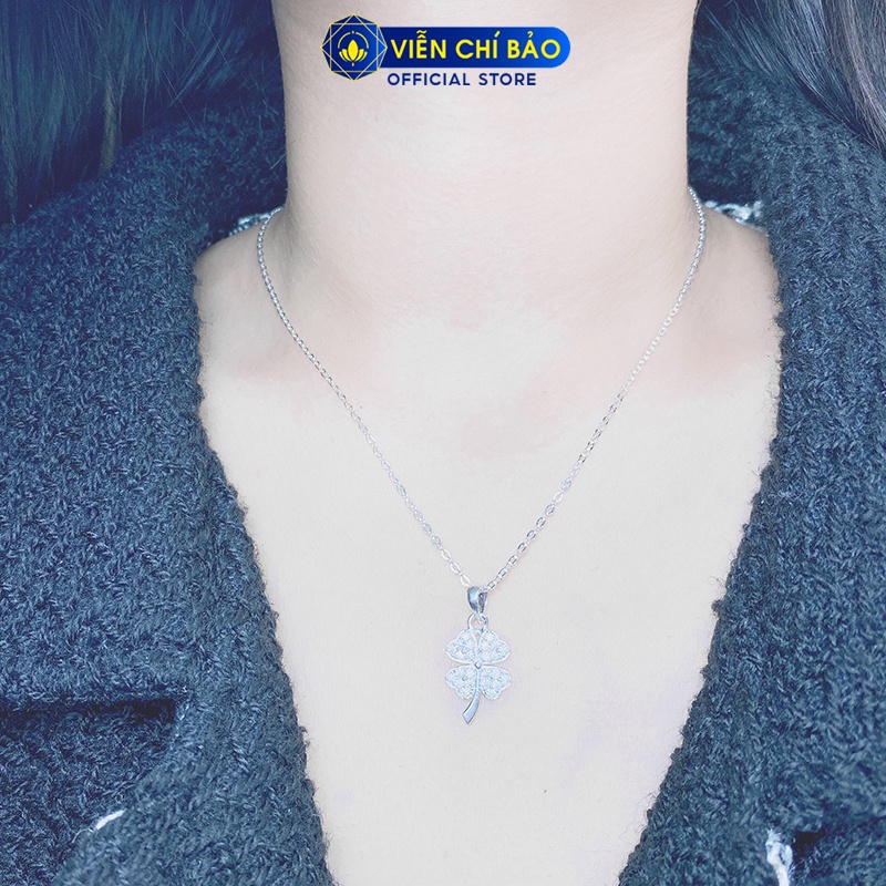 Dây chuyền bạc nữ cỏ 4 lá có đuôi chất liệu bạc 925 thời trang phụ kiện trang sức nữ Viễn Chí Bảo D400783