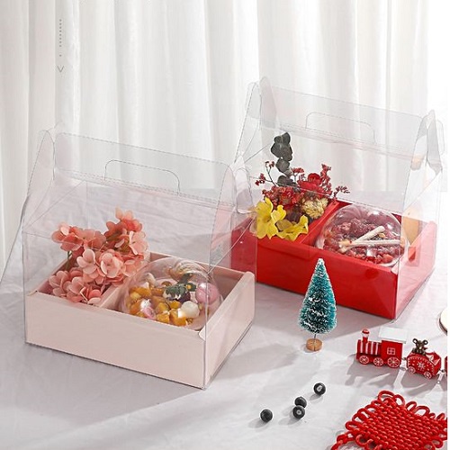 2112.130 SET 5 HỘP BÁNH MICA 2 NGĂN HOA + BÁNH