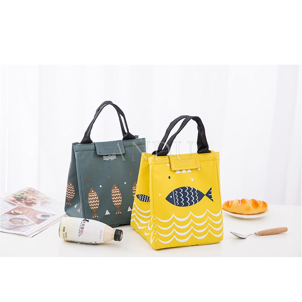 Túi Giữ Nhiệt Họa Tiết Hình Cá Túi Đựng Hộp Cơm Văn Phòng Cao Cấp