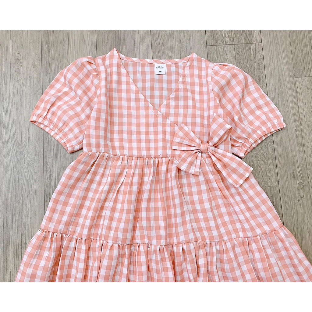 Đầm caro cam Melisa xuất Hàn