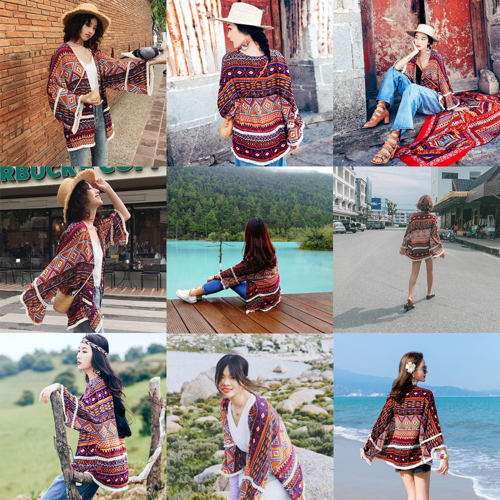 Cardigan voan họa tiết thổ cẩm boho tua rua - MS002 (Có ảnh thật) | BigBuy360 - bigbuy360.vn