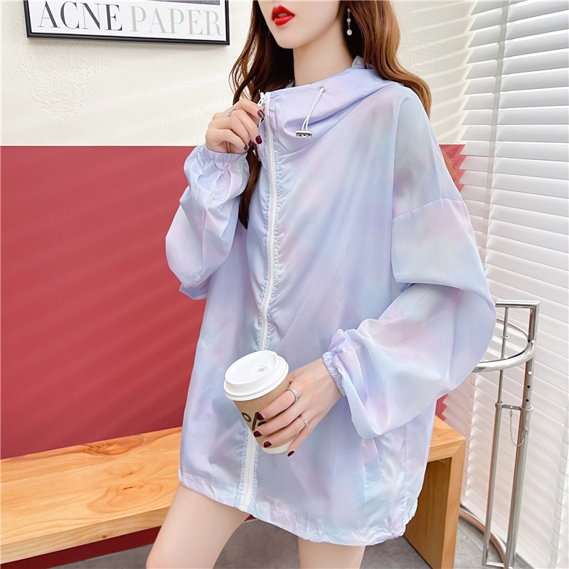 Áo Khoác Mỏng Màu Tím Chống Nắng Dáng Rộng Có Khóa Kéo Size M-2XL Cho Nữ
