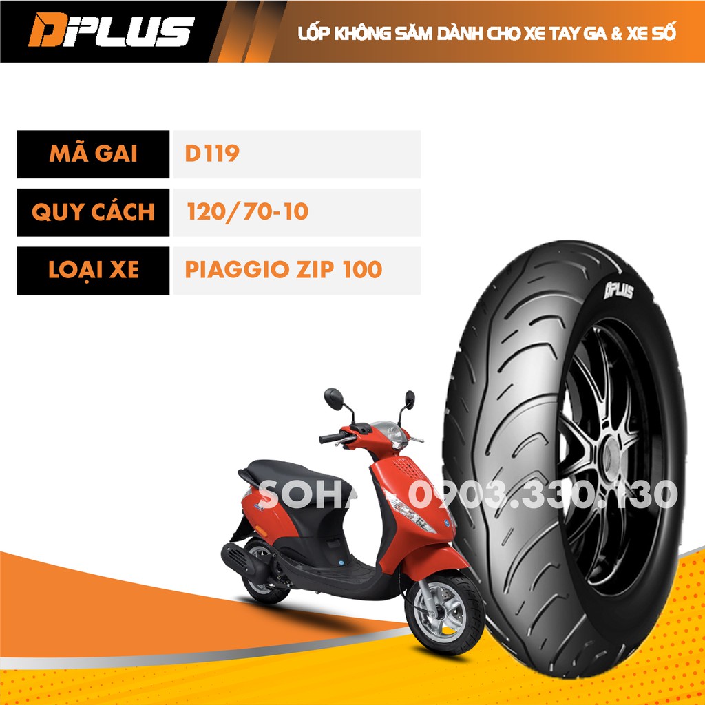 Vỏ/Lốp Sau Xe Piaggio Zip 100  120/70-10 - D119 DPLUS