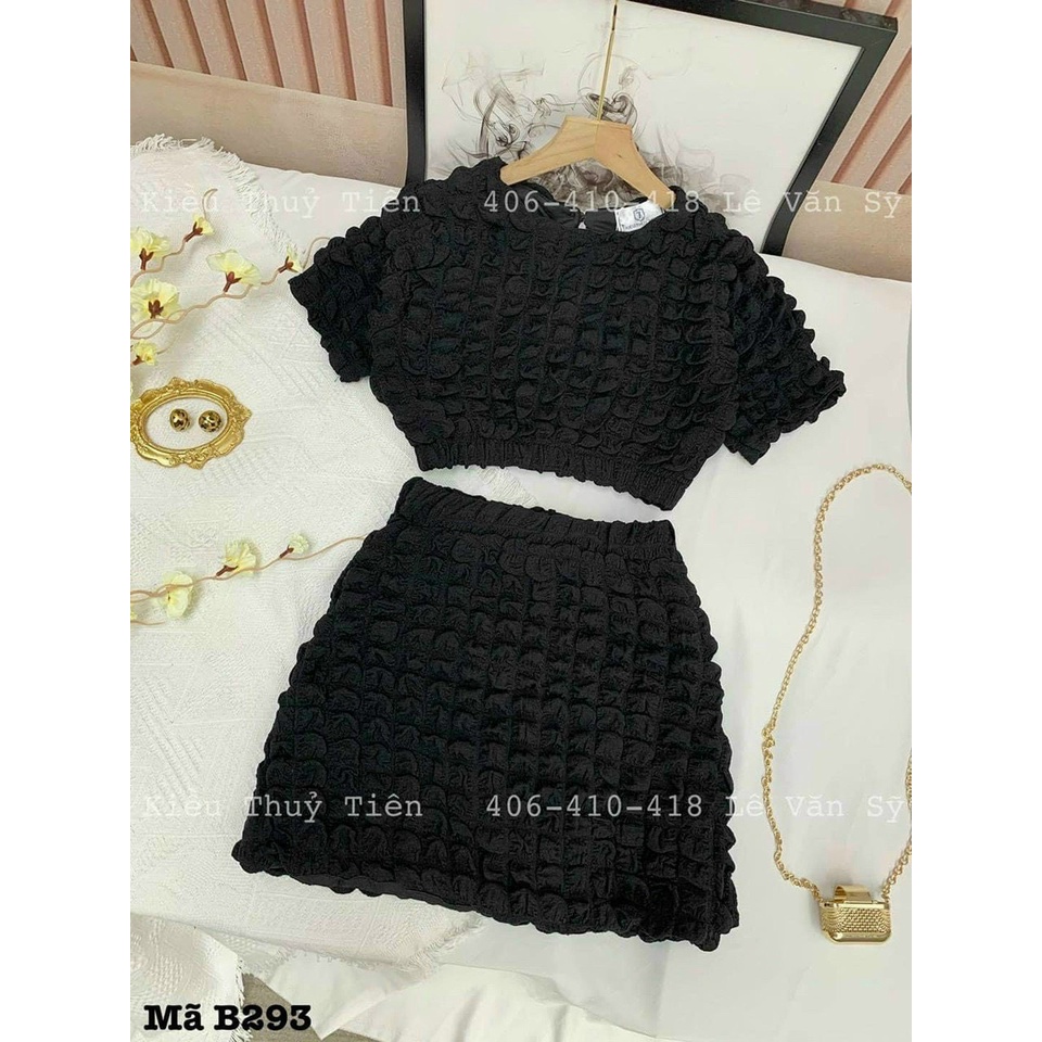 Sét Bộ Thời Trang Nữ Mặc Đi Chơi, Sét Bộ Xốp Áo Tay Ngắn Mix Chân Váy Body Như Hình 100% Cao Cấp