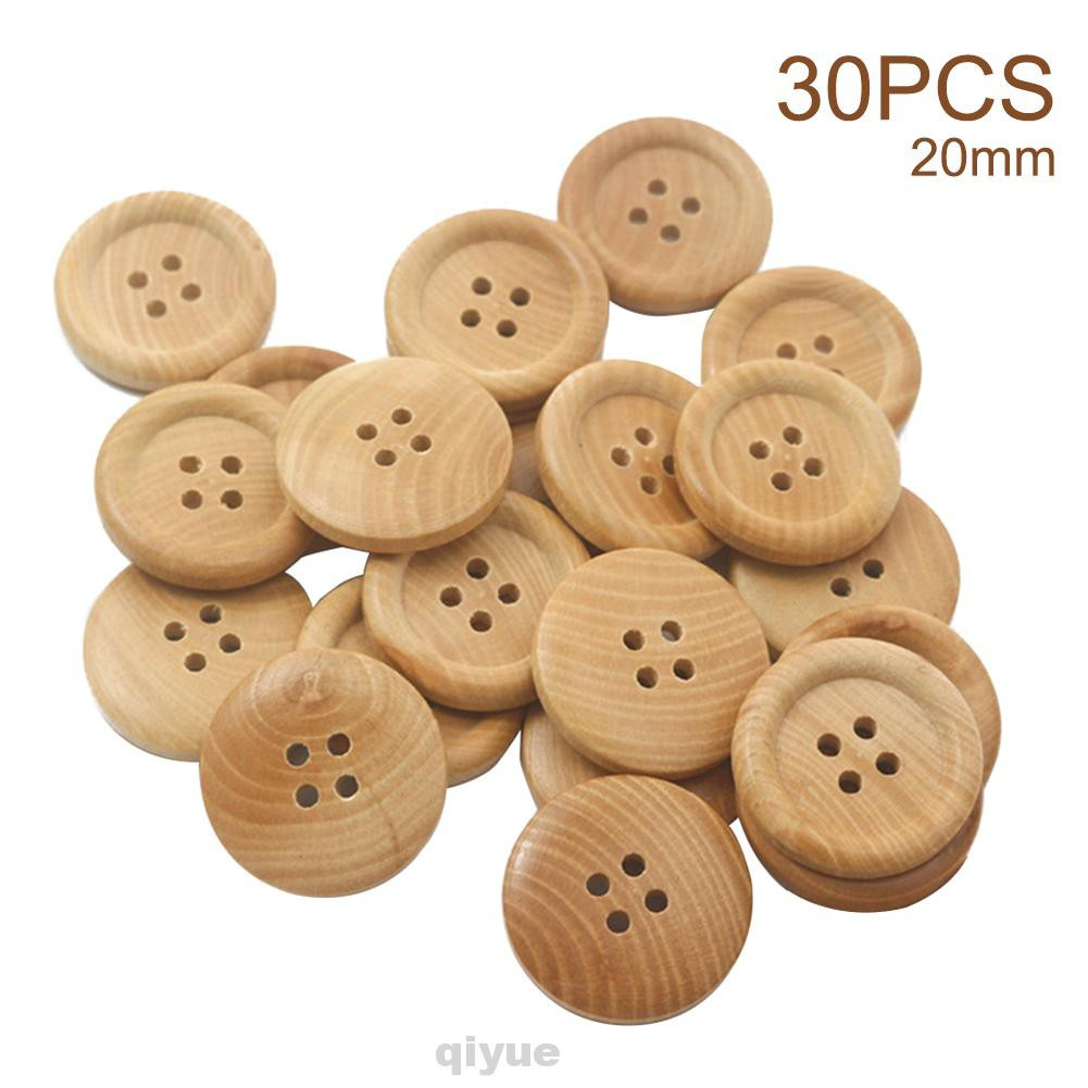 30pcs Solid Home Round Natural Mixed Sewing With 4 Holes Hat Decor Wooden Button