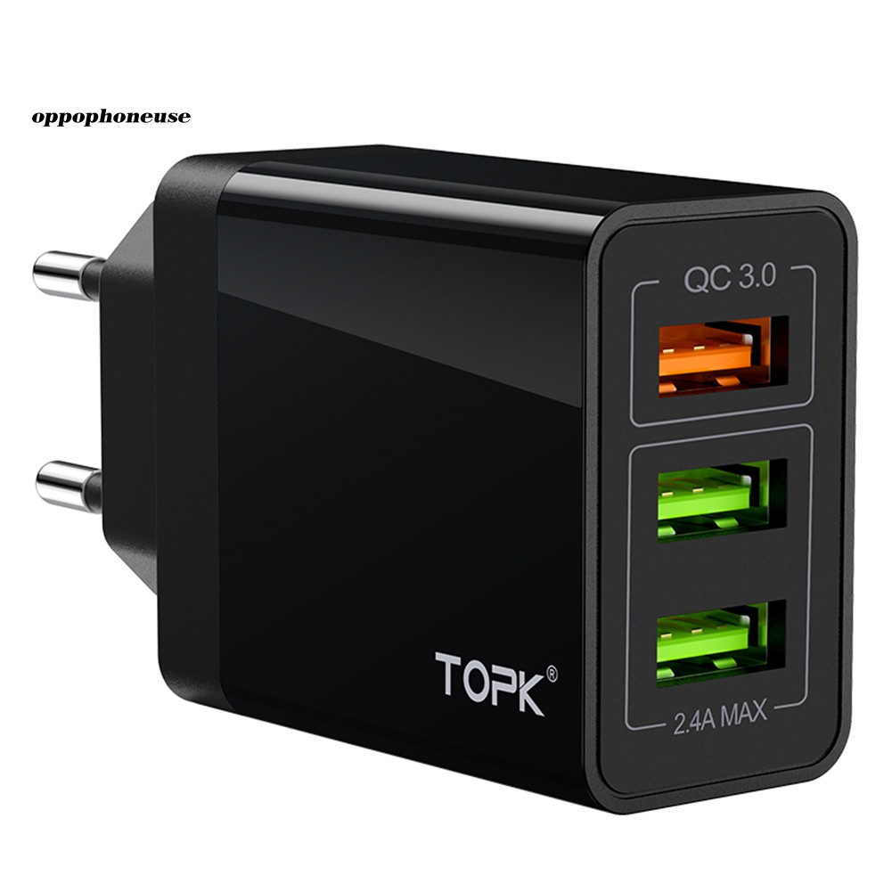 【OPHE】TOPK EU Plug 30W Fast Charging QC3.0 3 USB Ports Wall Charger Power Adapter