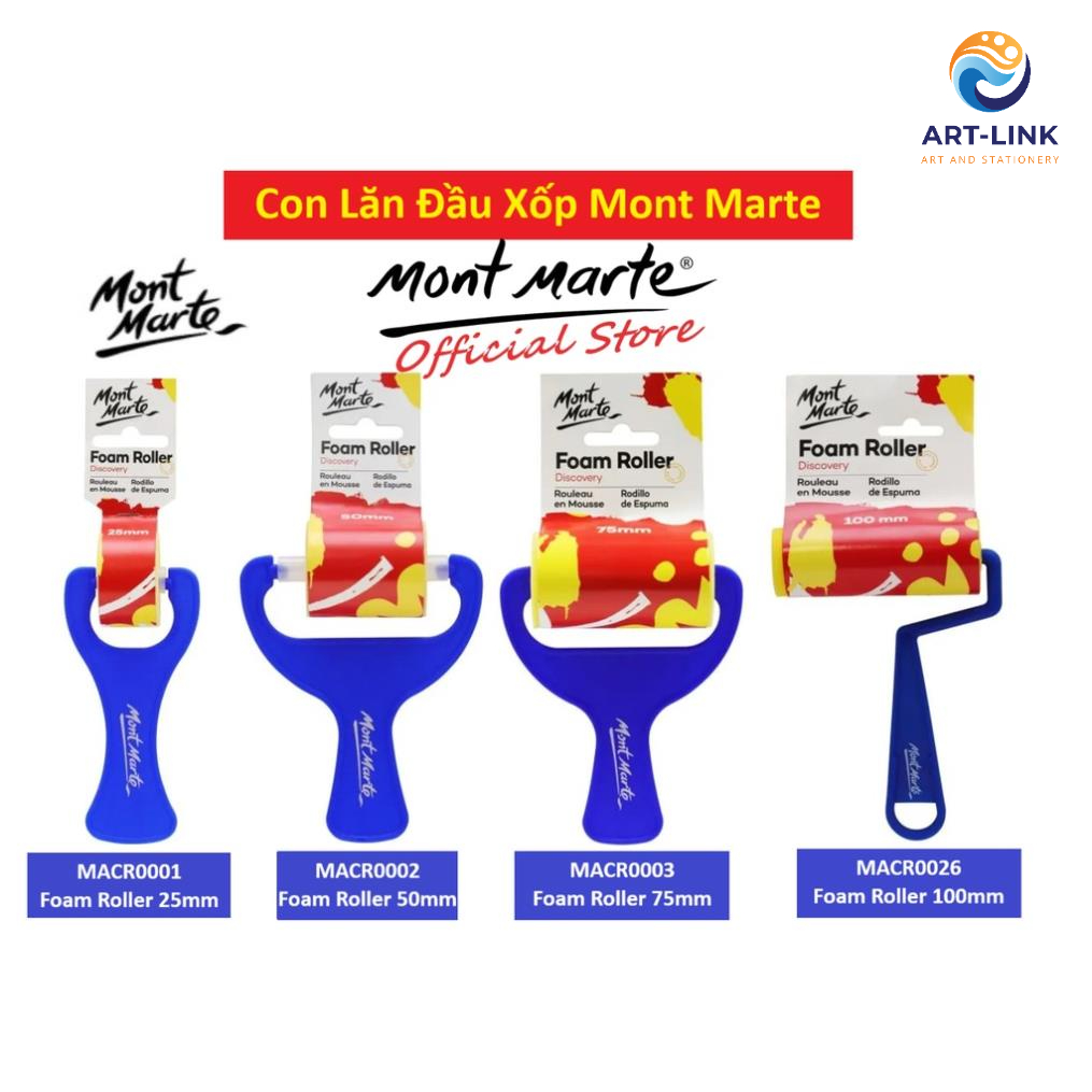 Con Lăn Đầu Xốp Mont Marte - Lăn Vẽ Màu Sơn Dầu, Acrylic...Đa Dạng Kích Thước - MACR0001/02/03/26