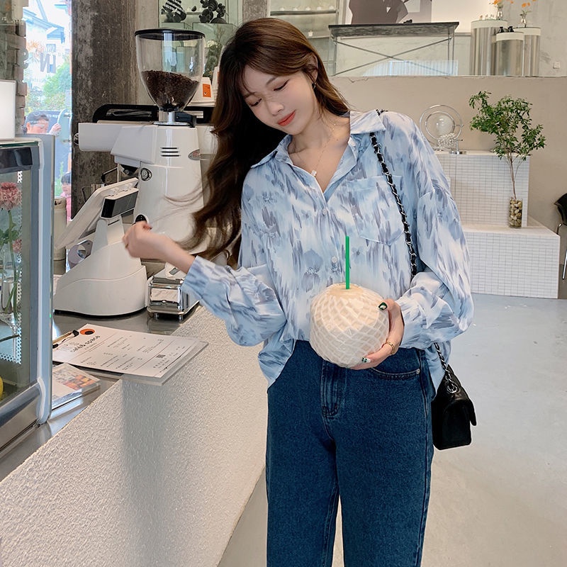 Áo Sơ Mi Chiffon Tay Dài Nhuộm Màu Phong Cách Hàn Quốc Mới