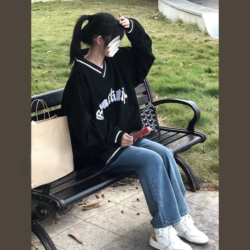 Set Áo Hoodie Form Rộng Và Quần Jeans Thời Trang Mới Cho Nữ