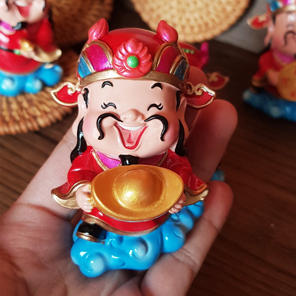 Bộ 05 tượng chibi Thần Tài 7.5cm kèm đế ngang 5 ô