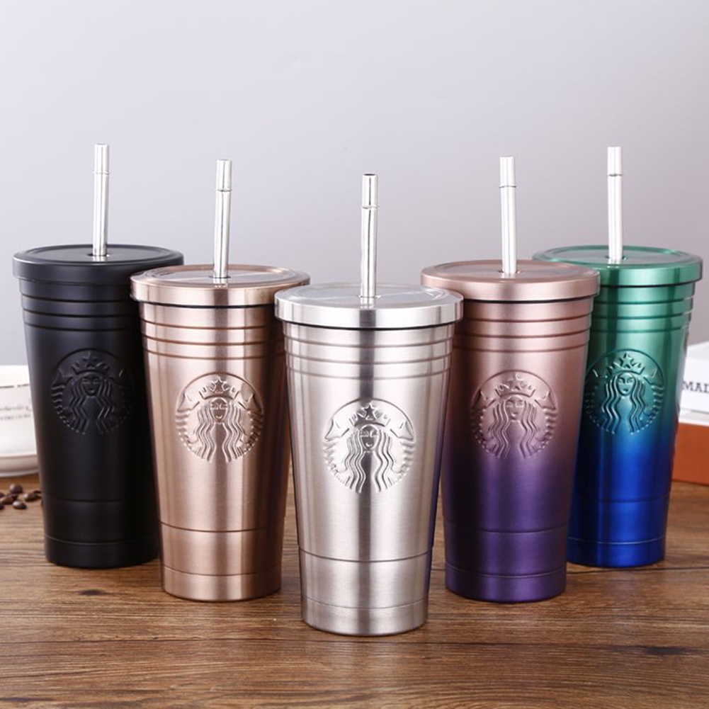 Bình Nước Starbucks Giữ Nhiệt Bằng Inox Có Ống Hút Tiện Lợi