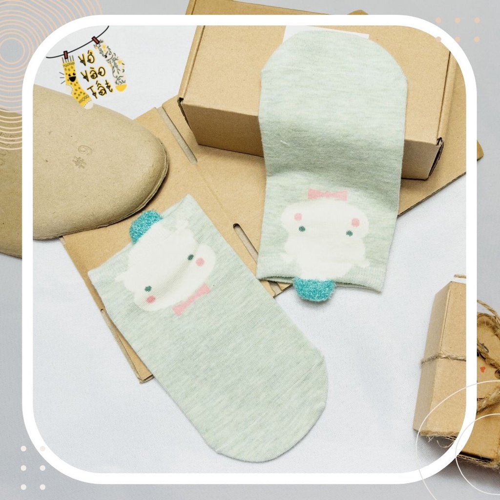 TẤT VỚ CỔ NGẮN THÚ HOẠT HÌNH CÓ TAI MÀU PASTEL