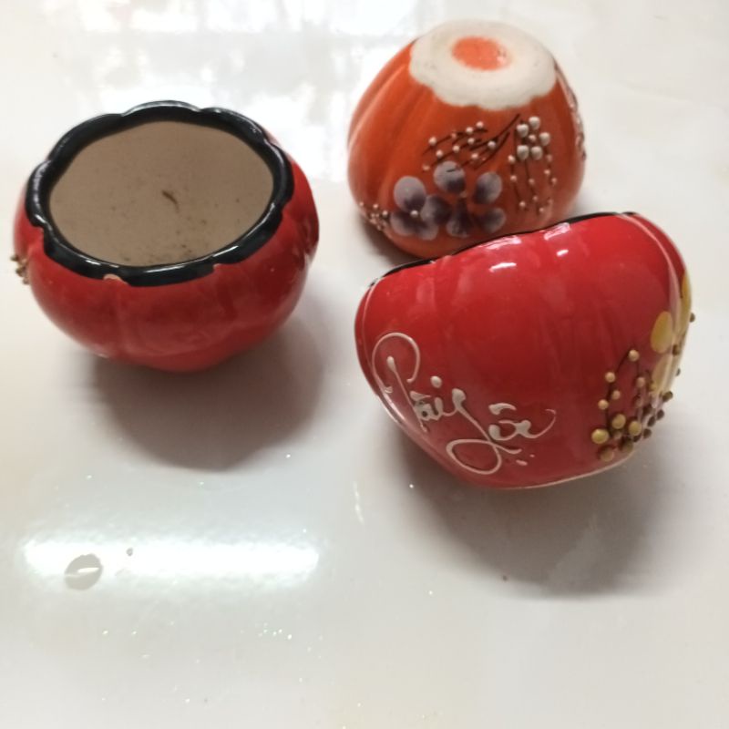 Chậu gốm sứ trồng cây, trồng bông in chữ tài lộc hoa mai vàng may mắn