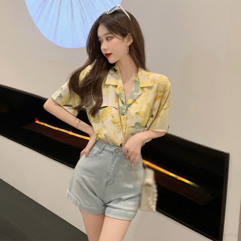 Áo Sơ Mi Tay Ngắn Dáng Rộng Cổ Bẻ Thời Trang Cho Nữ