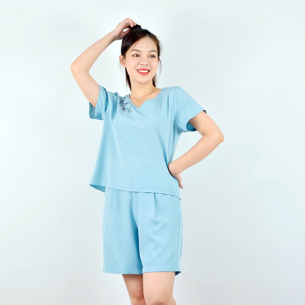 Bộ đồ nữ MÀU XANH BIỂN IN HOA VAI SIÊU XINH   - vải lụa cao cấp - Cực Kì Sang Chảnh - Qúy phái