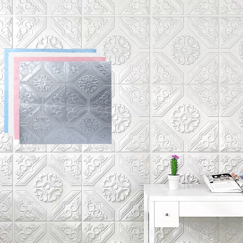 Giấy Dán Tường Hình Vuông Họa Tiết Hoa Cổ Điển Tự Dính Bằng XPE Chống Ẩm Chống Nấm Mốc Trang Trí Nhà Cửa
