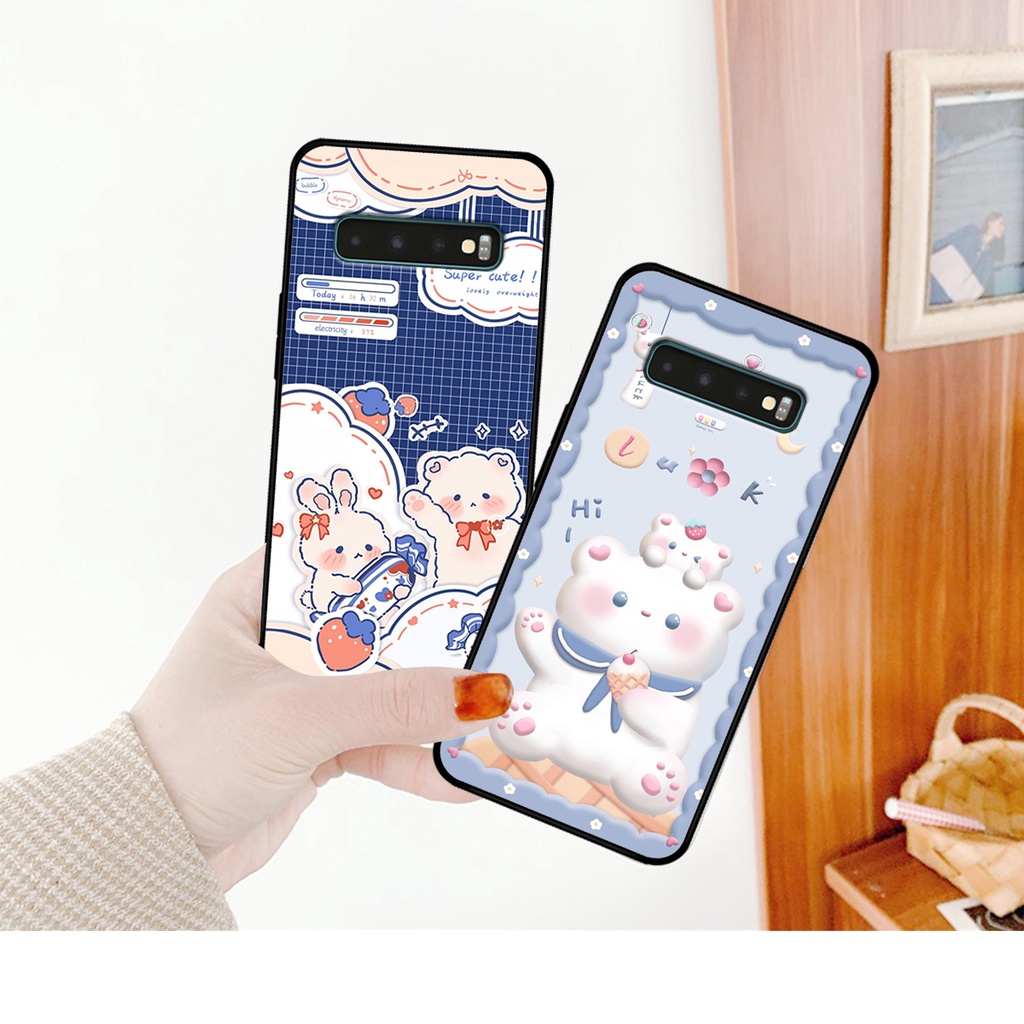 Ốp lưng Samsung S10 - S10 Plus - S10 5G in hình caro gấu thỏ dễ thương