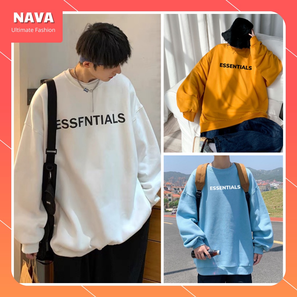 Áo sweater nam nữ ESSENTIALS form rộng cổ tròn, tay áo bồng, chất nỉ nhập ngoại, co dãn tốt và thấm hút mồ hôi hiệu quả