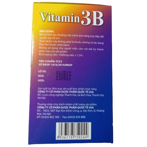 Viên uống bổ sung vitamin 3B USA Giúp bồi bổ sức khỏe, hỗ trợ bổ thần kinh, giảm đau xương khớp hộp 100v | BigBuy360 - bigbuy360.vn