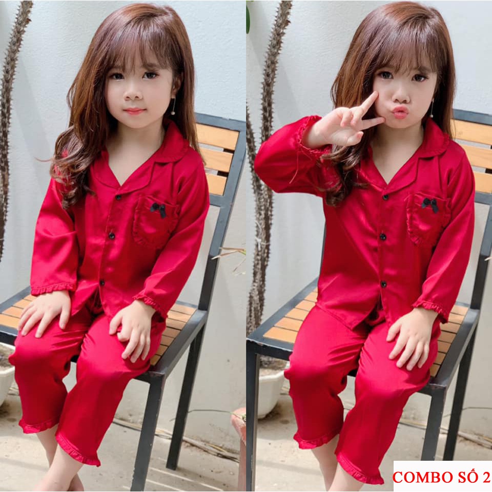 [Combo 2 Bộ] Pijama lụa bèo dài tay cho bé gái từ 8kg đến 25kg