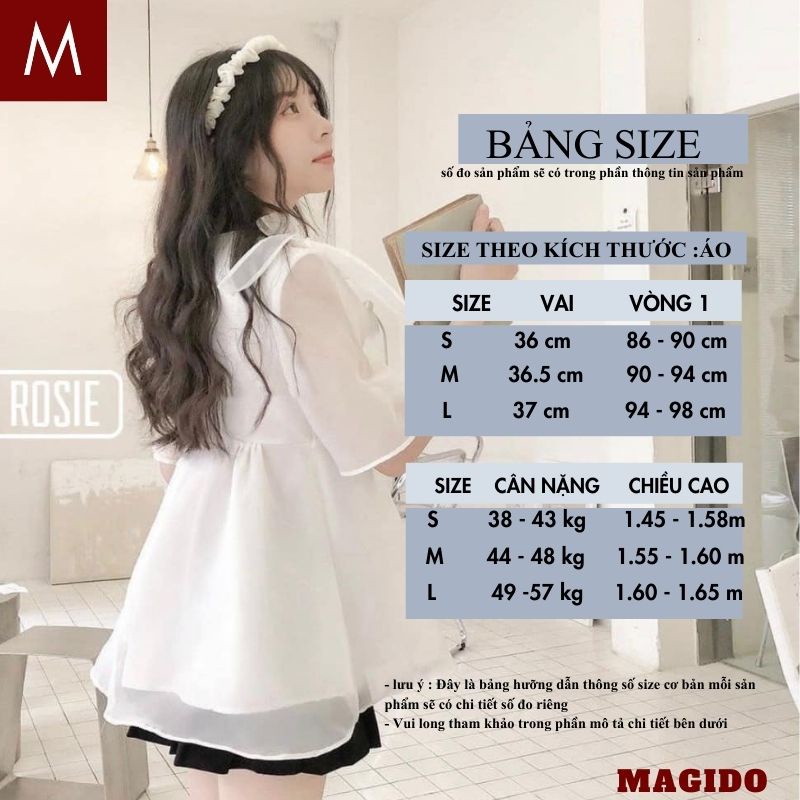 Áo babydoll nữ voan tơ 2 lớp nơ vai kiểu dáng hàn quốc ulzzang tiểu thư bánh bèo dễ thương -MAGIDO