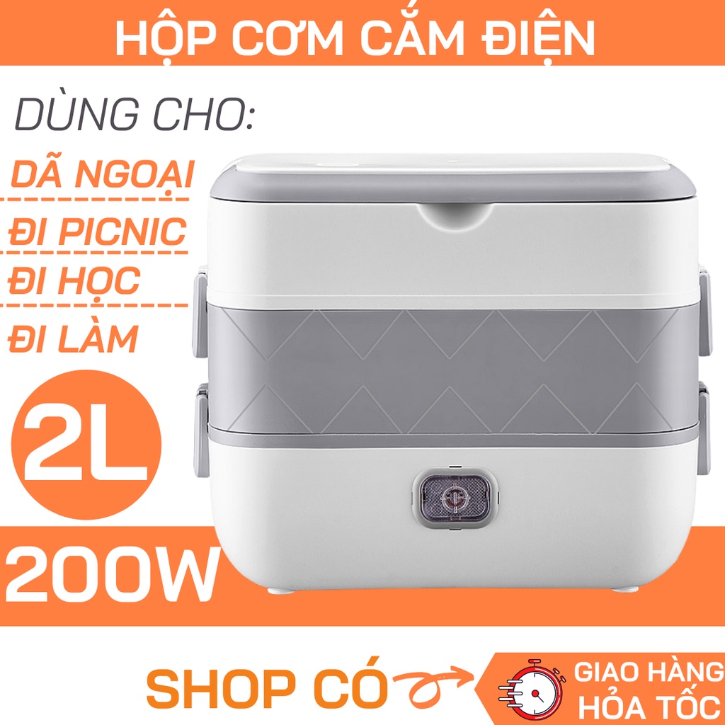 Hộp Cơm Cắm Điện 2 Tầng Cắm Điện Đa Năng, Hâm Nóng Và Tự Nấu Chín Thức Ăn Với 4 Hộp Inox Tiện Lợi