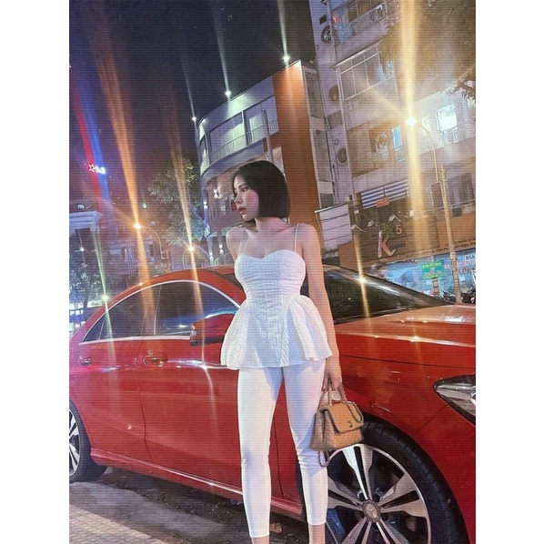 [Chuyên Sỉ] Set áo peplum và quần legging co dãn, lưng áo có khoá kéo.