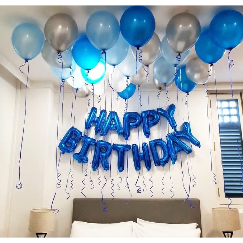 Các set bóng bay sinh nhật happy birthday cho bé Milkshop MM01 Chọn Mẫu Tông Màu Xanh ( Hàng Cao Cấp)