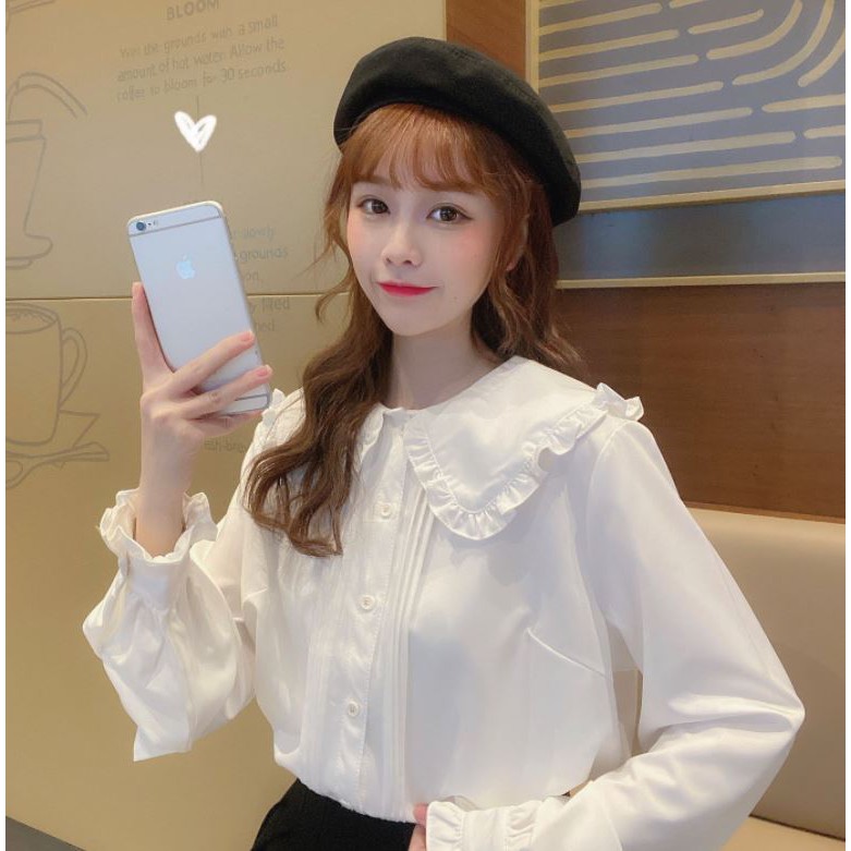 Áo Sơ Mi Nữ Cổ Bèo Ulzzang Hàn Quốc Cực Xinh Giá Rẻ