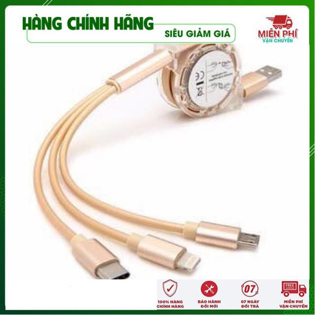 Cáp Sạc 💖FREESHIP💖 Giảm 5K Khi Nhập Mã [DUCBKM5K] Cáp sạc 3 đầu dây rút đa năng