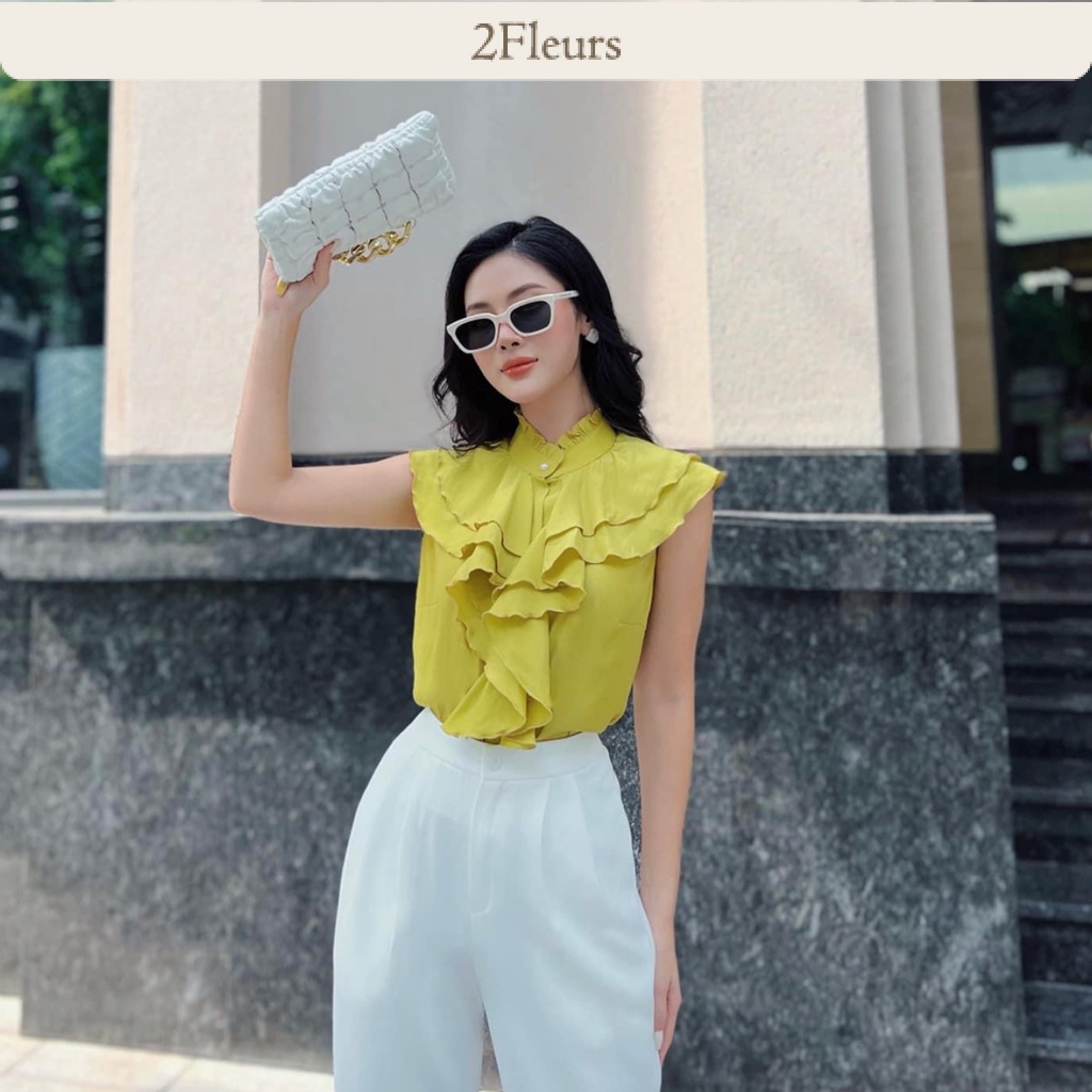 Set áo sơ mi nữ cổ bèo và quần baggy công sở chất cao cấp mịn đẹp thiết kế 2Fleurs