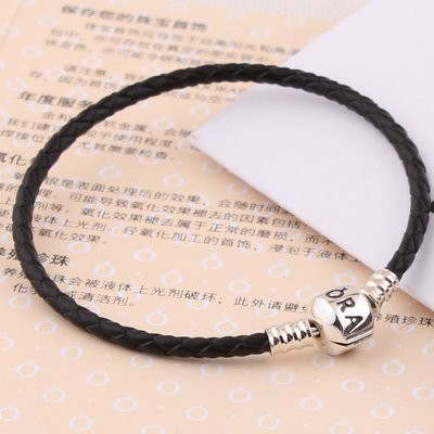 Pandora Vòng Tay Da Bạc 925 Đính Hạt Tròn Thời Trang