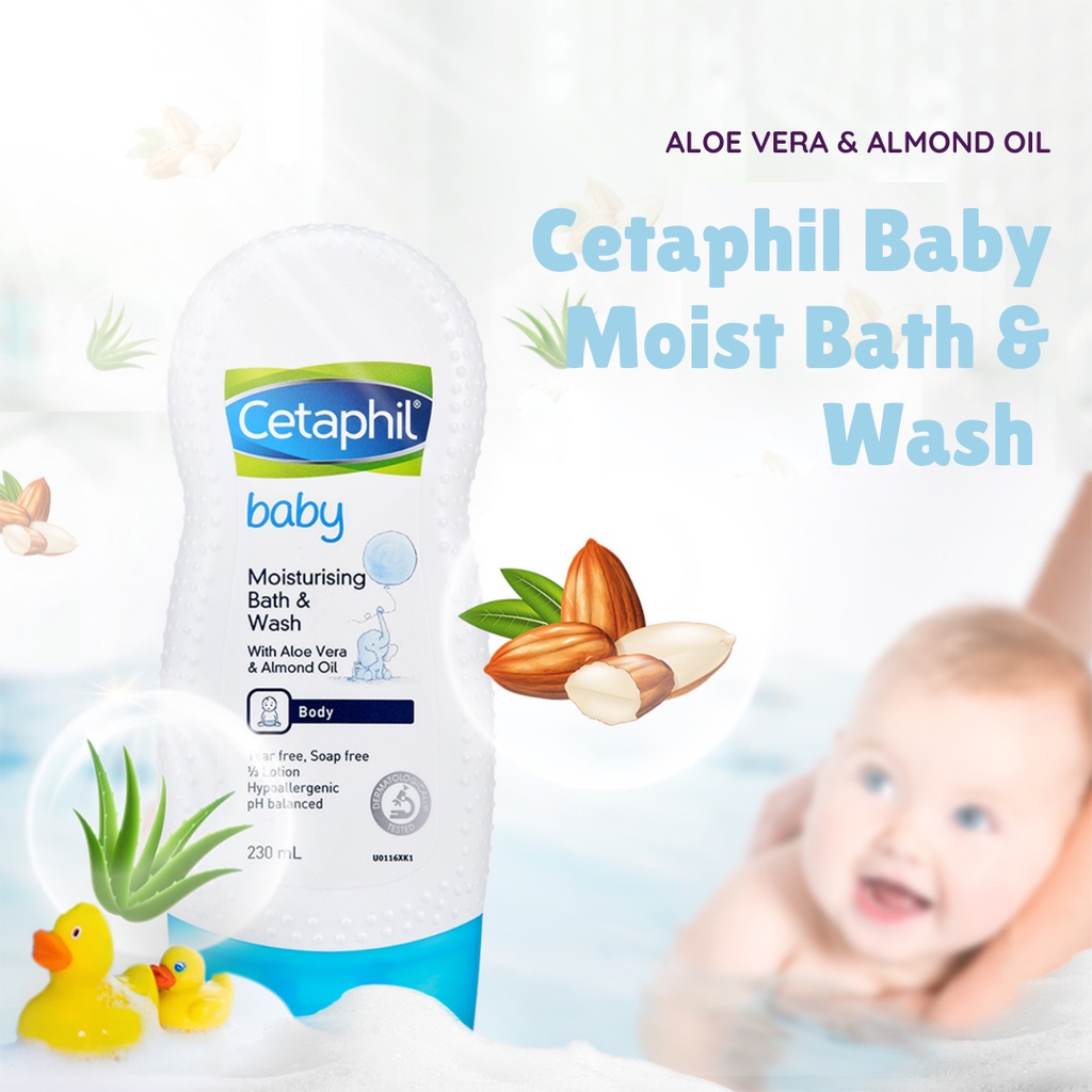 Sữa tắm dưỡng ẩm cho bé Cetaphil Baby Moisturing Bath &amp; Wash - Chiết xuất Lô Hội và Dầu Hạnh Nhân 230ml/chai