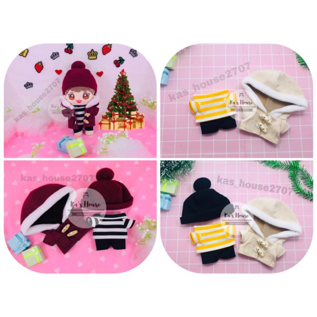 {15cm-20cm} CÓ SẴN - set áo khoác, beanie, áo quần 245k, outfit doll, outfit cho doll