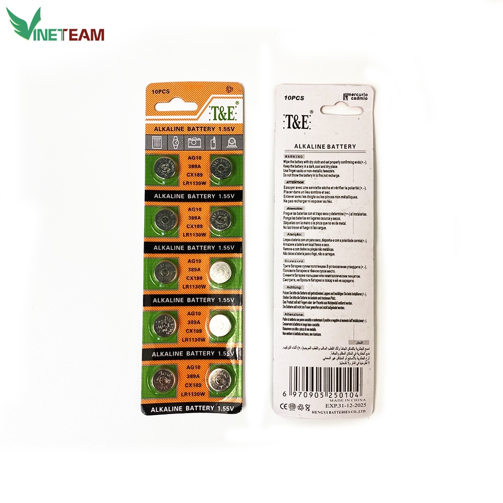 1 vỉ 10 viên pin cúc áo 1.5V AG10 / LR1130W / 389A / CX189 Alkaline Battery -dc4776