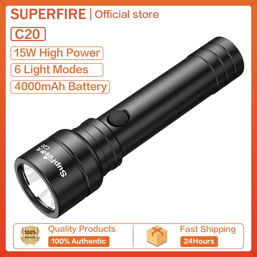 [Mã LIFEHLDEC giảm 10% đơn 99k] Đèn Pin Supfire C20 15W Mạnh Mẽ Bóng LED Sạc USB Không Thấm Nước Chiếu Sáng Ngoài Trời | BigBuy360 - bigbuy360.vn