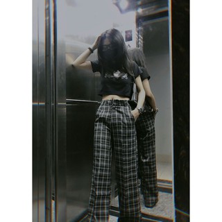 Quần kẻ caro ống suông