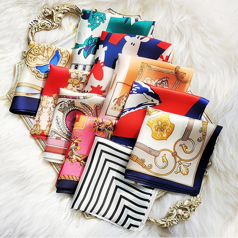 Women Small Square Silk Scarves/ 50*50cm Fashion Printing Neckerchief/ Girl's Party Hair Bands