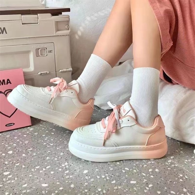 Giày thể thao nữ gót sơn bộ dây kép đế độn tăng chiều cao 2022