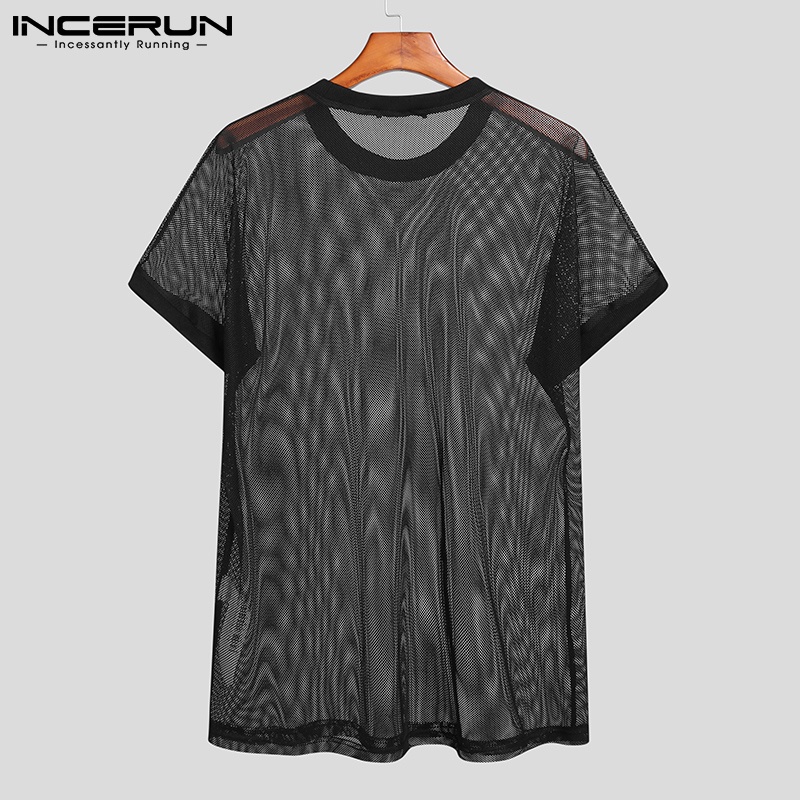 Áo thun INCERUN vải lưới mỏng xuyên thấu ngắn tay cổ tròn thời trang mùa hè thoải mái cho nam