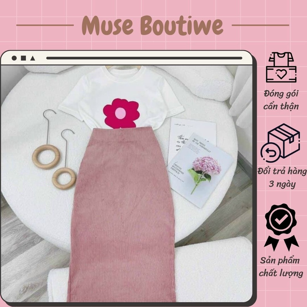 SET ÁO BÔNG HOA CHÂN VÁY MIDI NHUNG HỒNG CUTE CHO NÀNG DẠO PHỐ ĐI HỌC