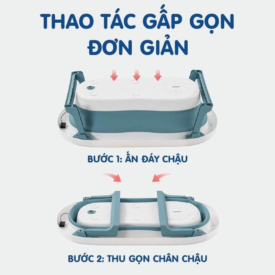 Chậu tắm cho bé  𝑭𝒓𝒆𝒆𝒔𝒉𝒊𝒑  Chậu tắm gấp gọn tiện dụng kèm phao cho bé yêu 9BABY - CÓ NHIỆT KẾ